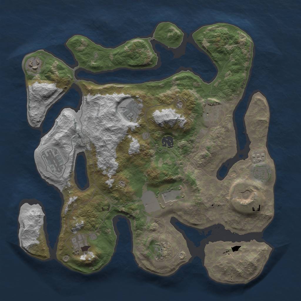 Rust Map: Barren, Size: 3700, Seed: 992027296, 14 Monuments