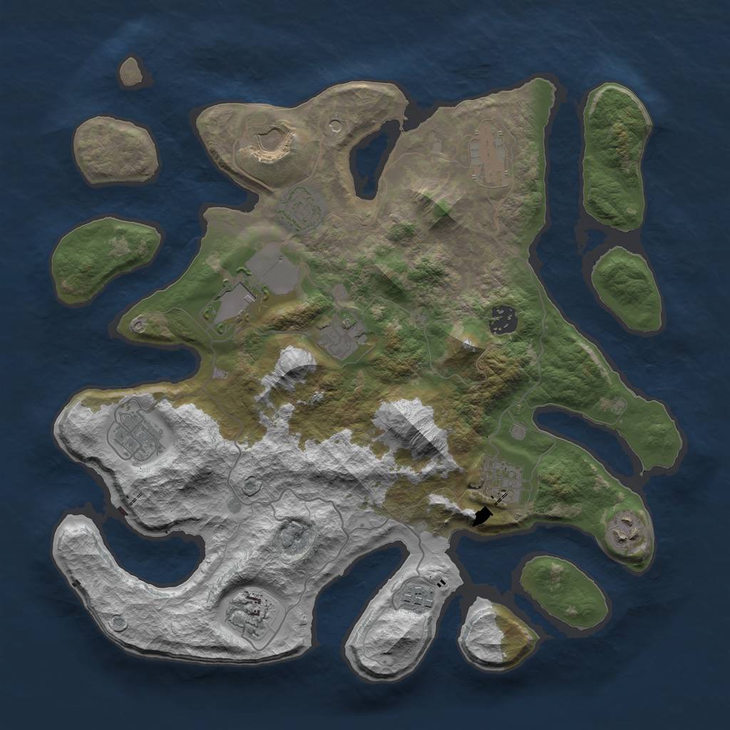 Rust Map: Barren, Size: 3700, Seed: 1957390372, 14 Monuments