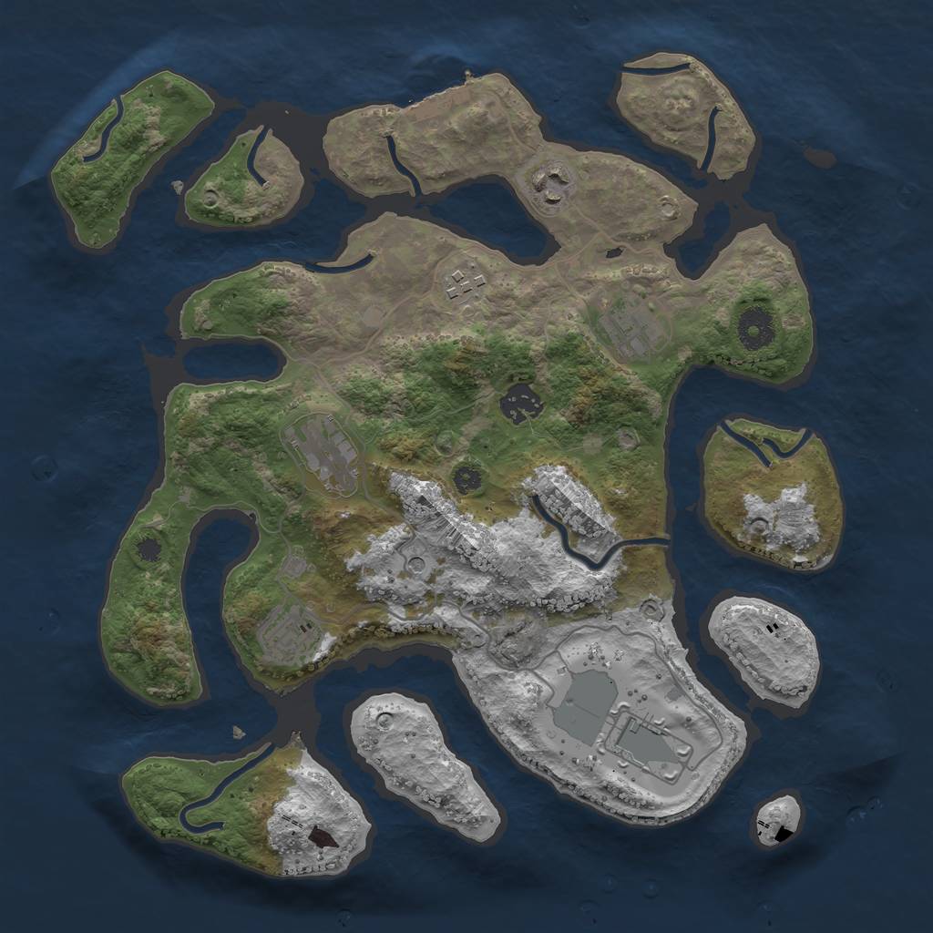 Rust Map: Procedural Map, Size: 3500, Seed: 100002465, 11 Monuments