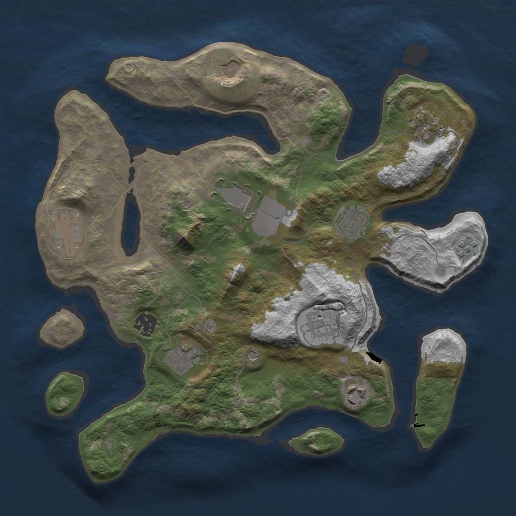 Rust Map: Barren, Size: 3500, Seed: 117475319, 13 Monuments