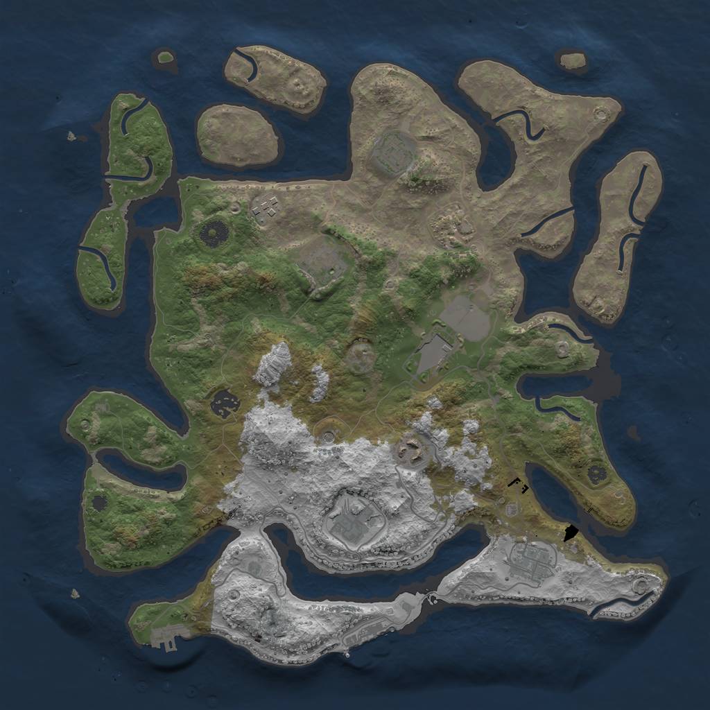 Rust Map: Procedural Map, Size: 3900, Seed: 123457, 14 Monuments