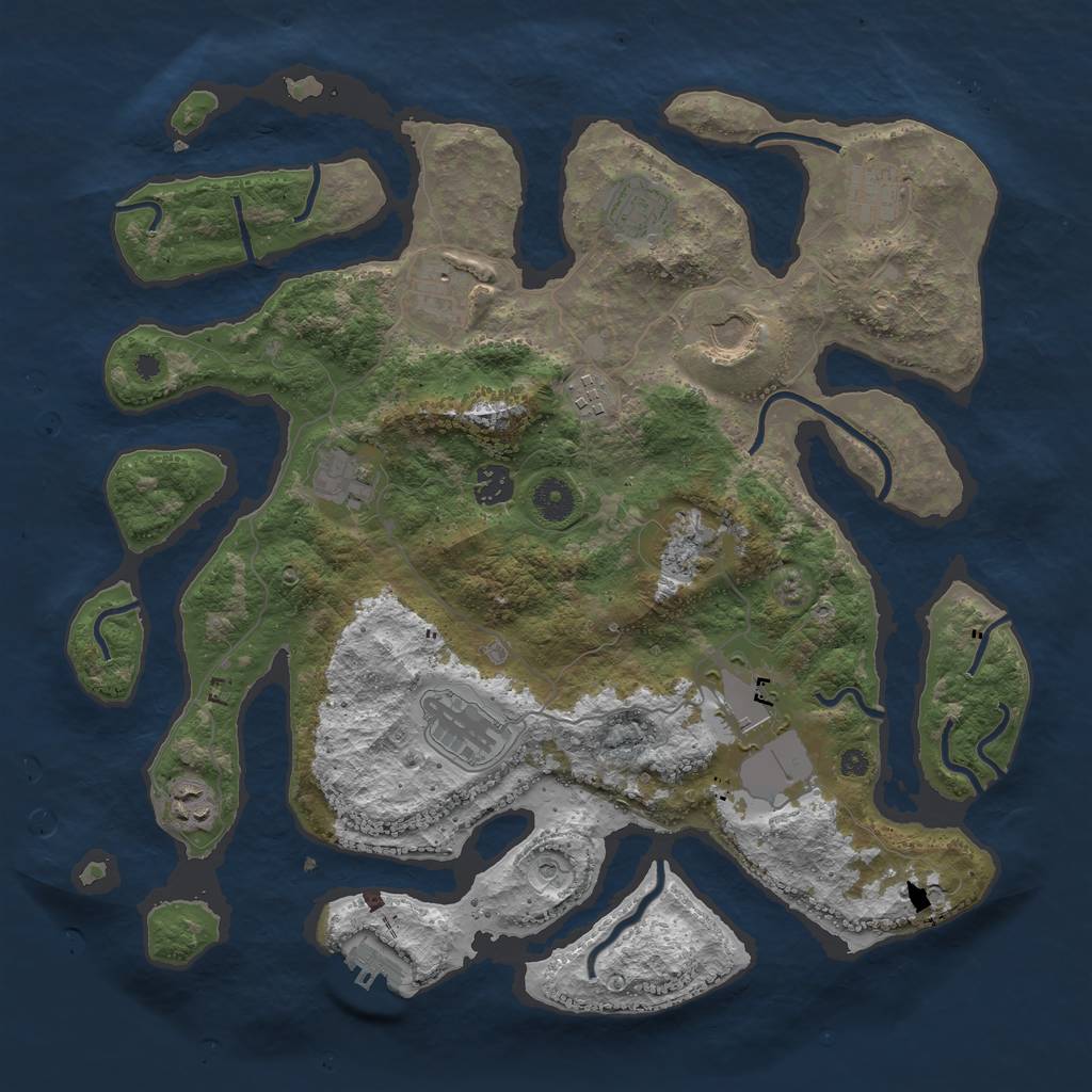 Rust Map: Procedural Map, Size: 3950, Seed: 2080108753, 15 Monuments