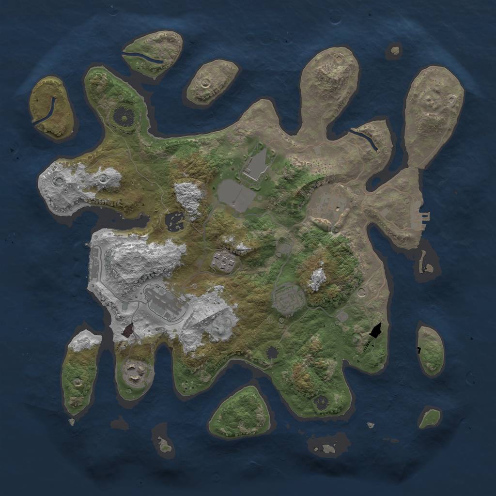 Rust Map: Procedural Map, Size: 3600, Seed: 128740430, 12 Monuments