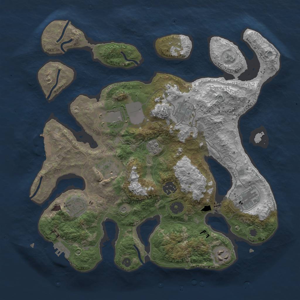 Rust Map: Procedural Map, Size: 3500, Seed: 2055171290, 13 Monuments