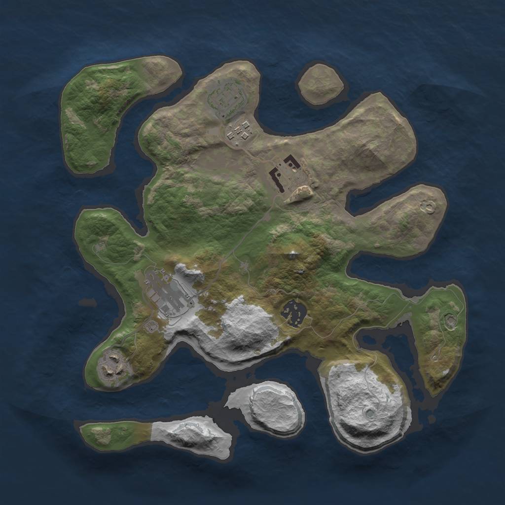 Rust Map: Barren, Size: 3000, Seed: 821933, 8 Monuments