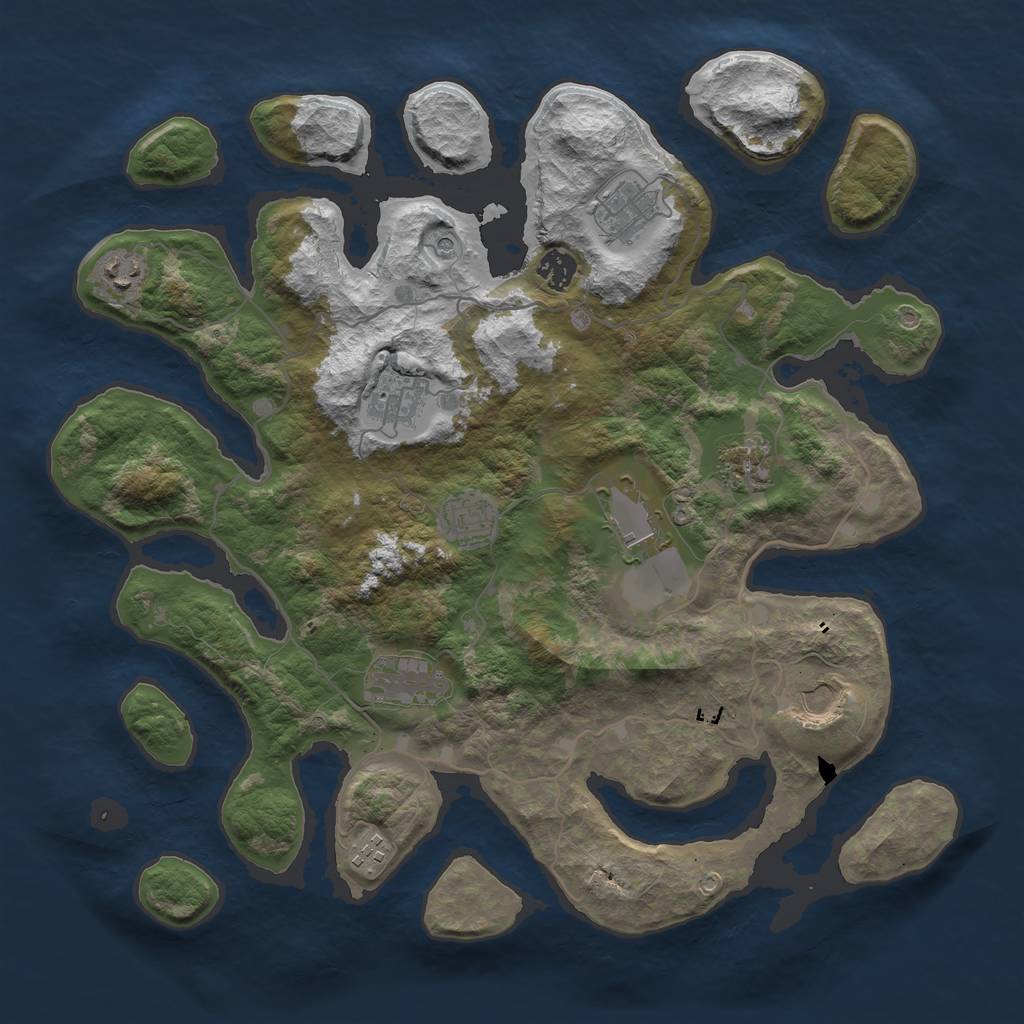 Rust Map: Barren, Size: 4000, Seed: 14186456, 13 Monuments