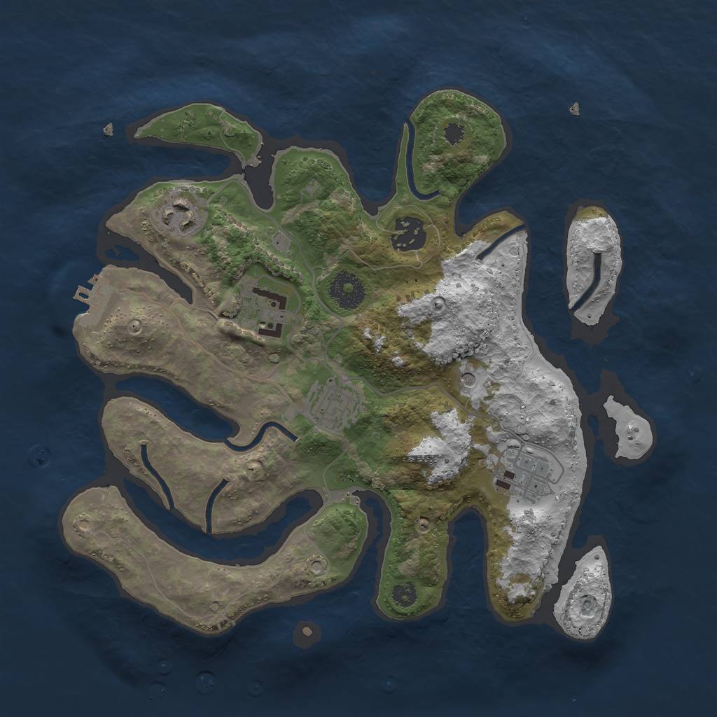 Rust Map: Procedural Map, Size: 3000, Seed: 1791280102, 9 Monuments