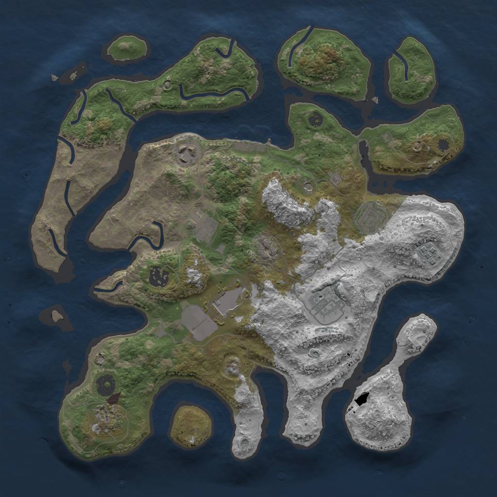 Rust Map: Procedural Map, Size: 3600, Seed: 43351948, 12 Monuments