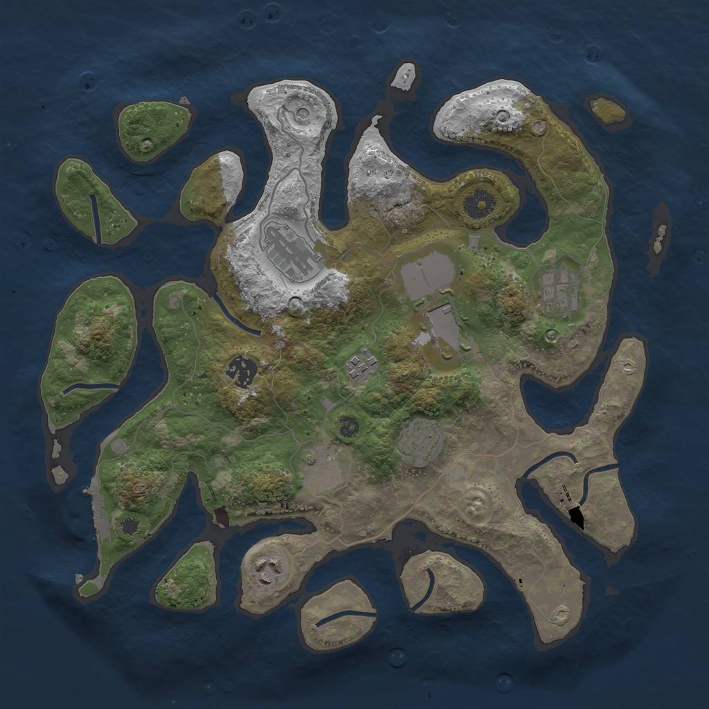 Rust Map: Procedural Map, Size: 3500, Seed: 64153297, 12 Monuments
