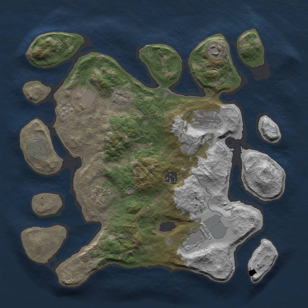 Rust Map: Barren, Size: 3500, Seed: 1864272016, 11 Monuments