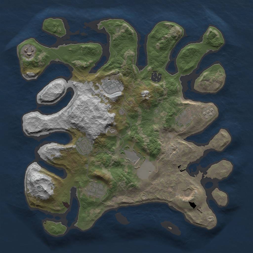 Rust Map: Barren, Size: 3500, Seed: 237654, 12 Monuments