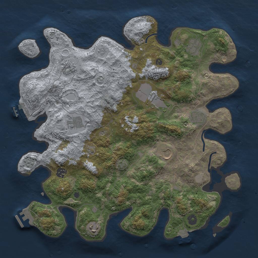 Rust Map: Procedural Map, Size: 3800, Seed: 12607, 15 Monuments