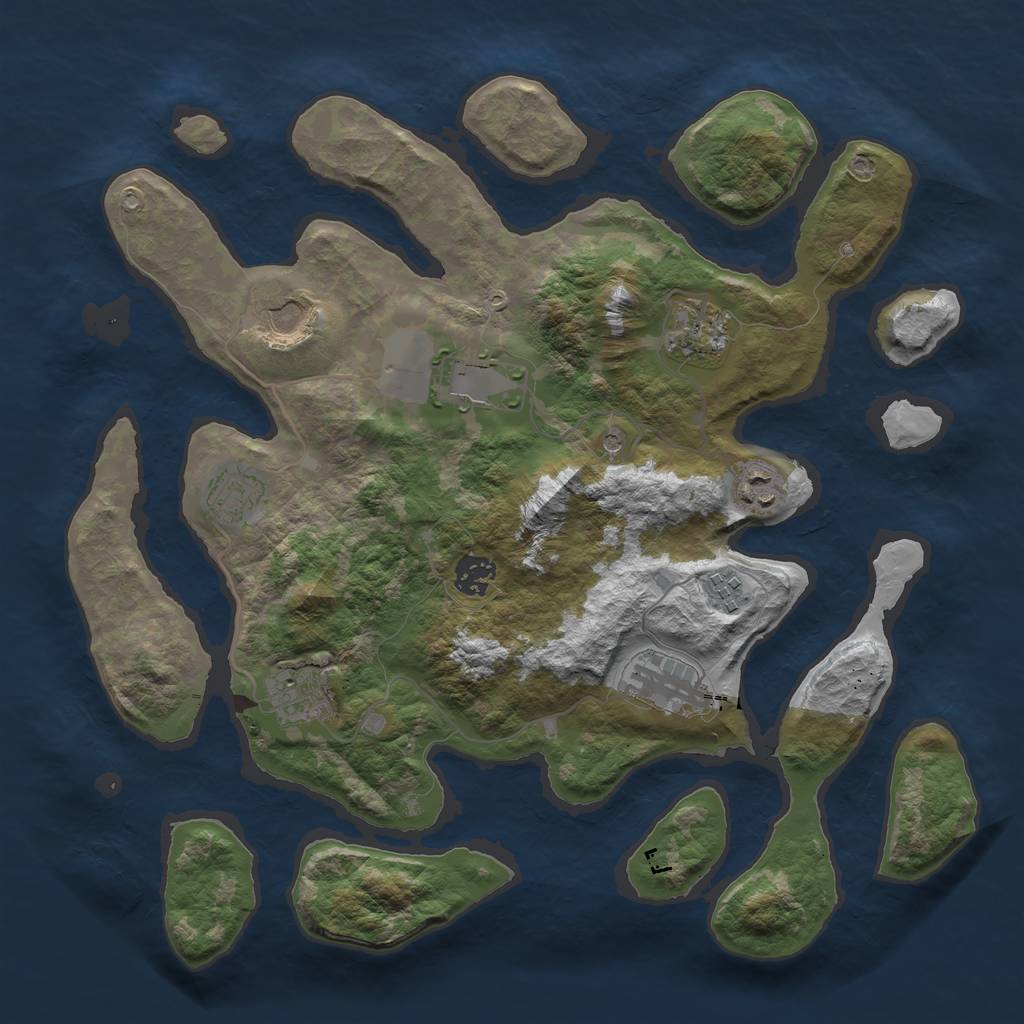 Rust Map: Barren, Size: 3700, Seed: 418722429, 12 Monuments