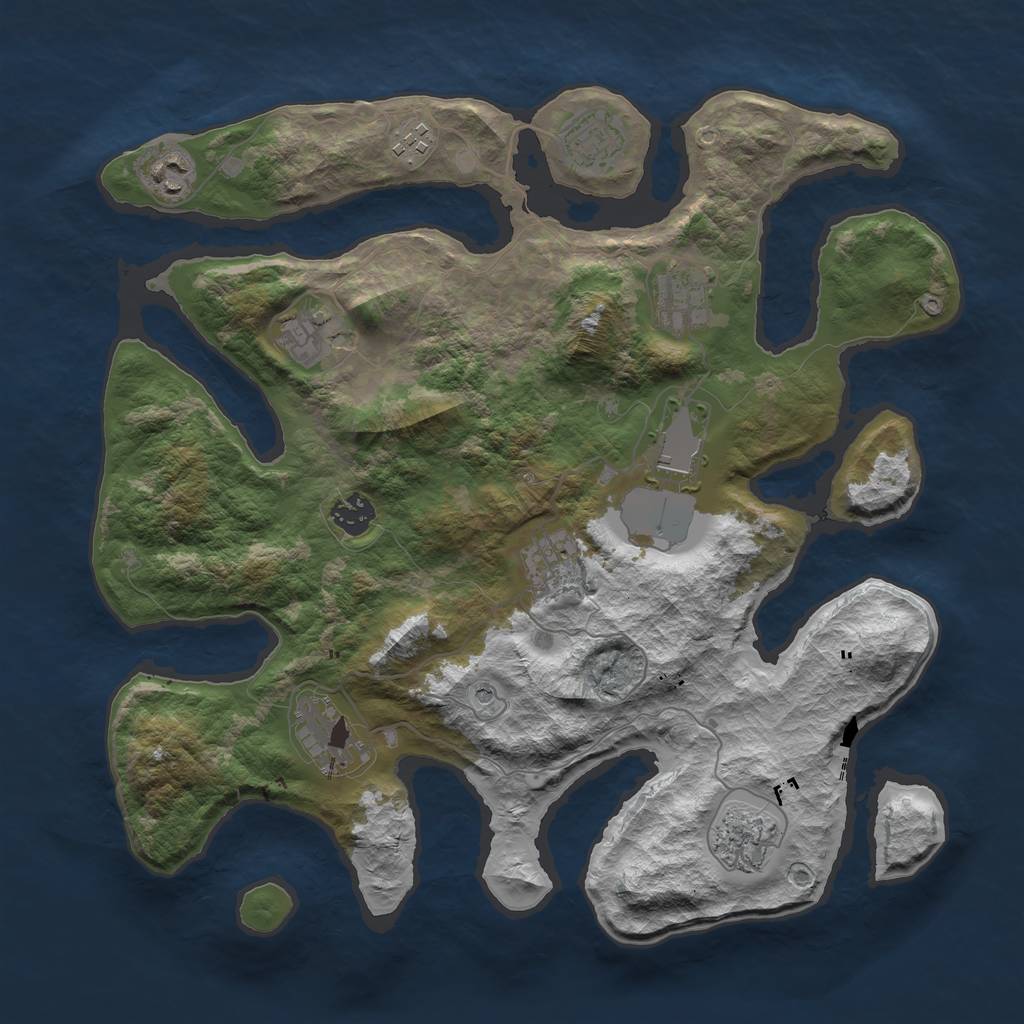 Rust Map: Barren, Size: 3750, Seed: 400077325, 13 Monuments