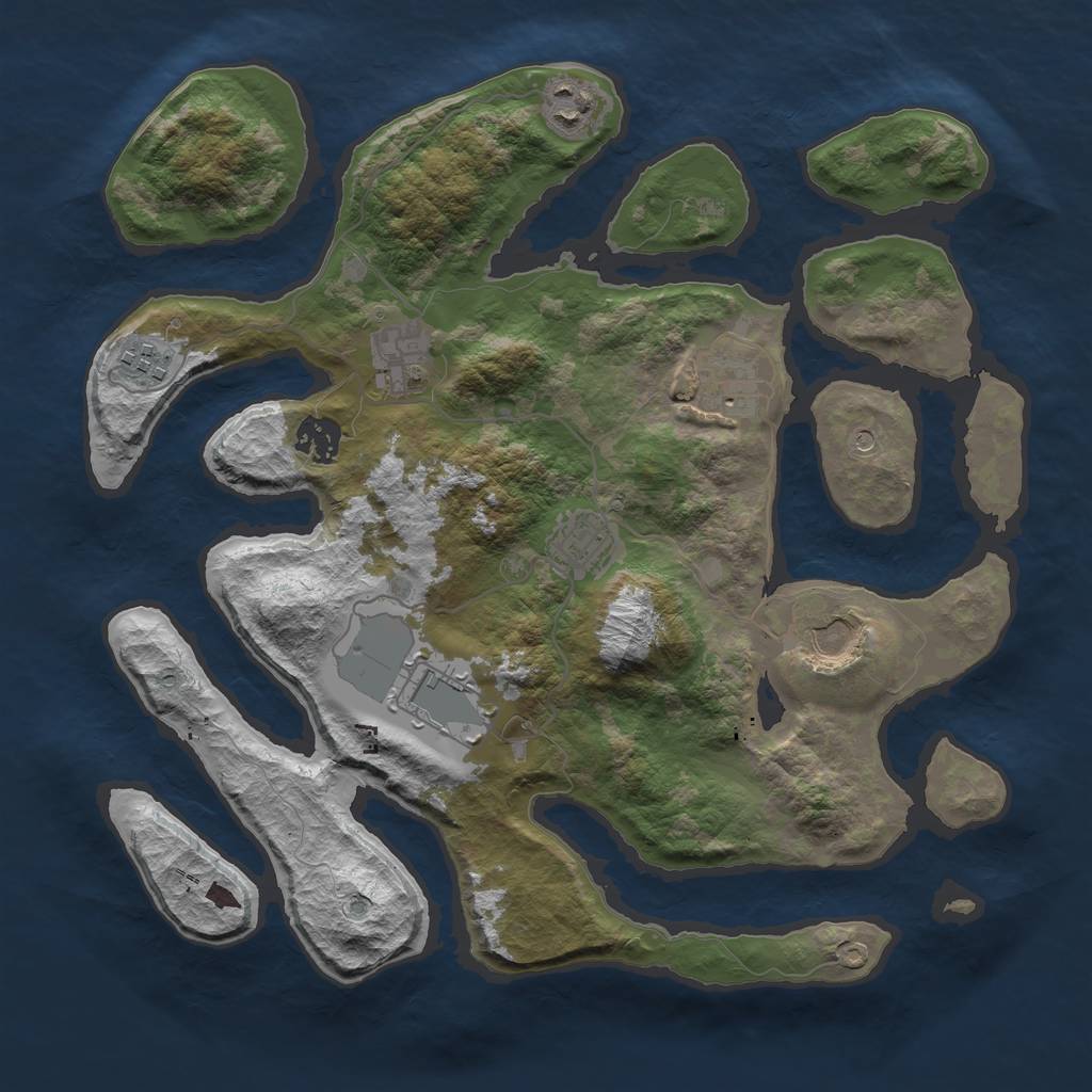 Rust Map: Barren, Size: 3500, Seed: 100277477, 11 Monuments