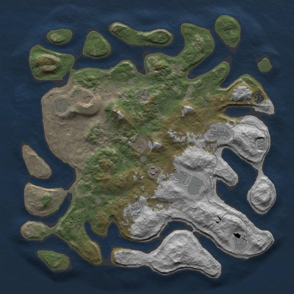 Rust Map: Barren, Size: 4500, Seed: 2997, 13 Monuments