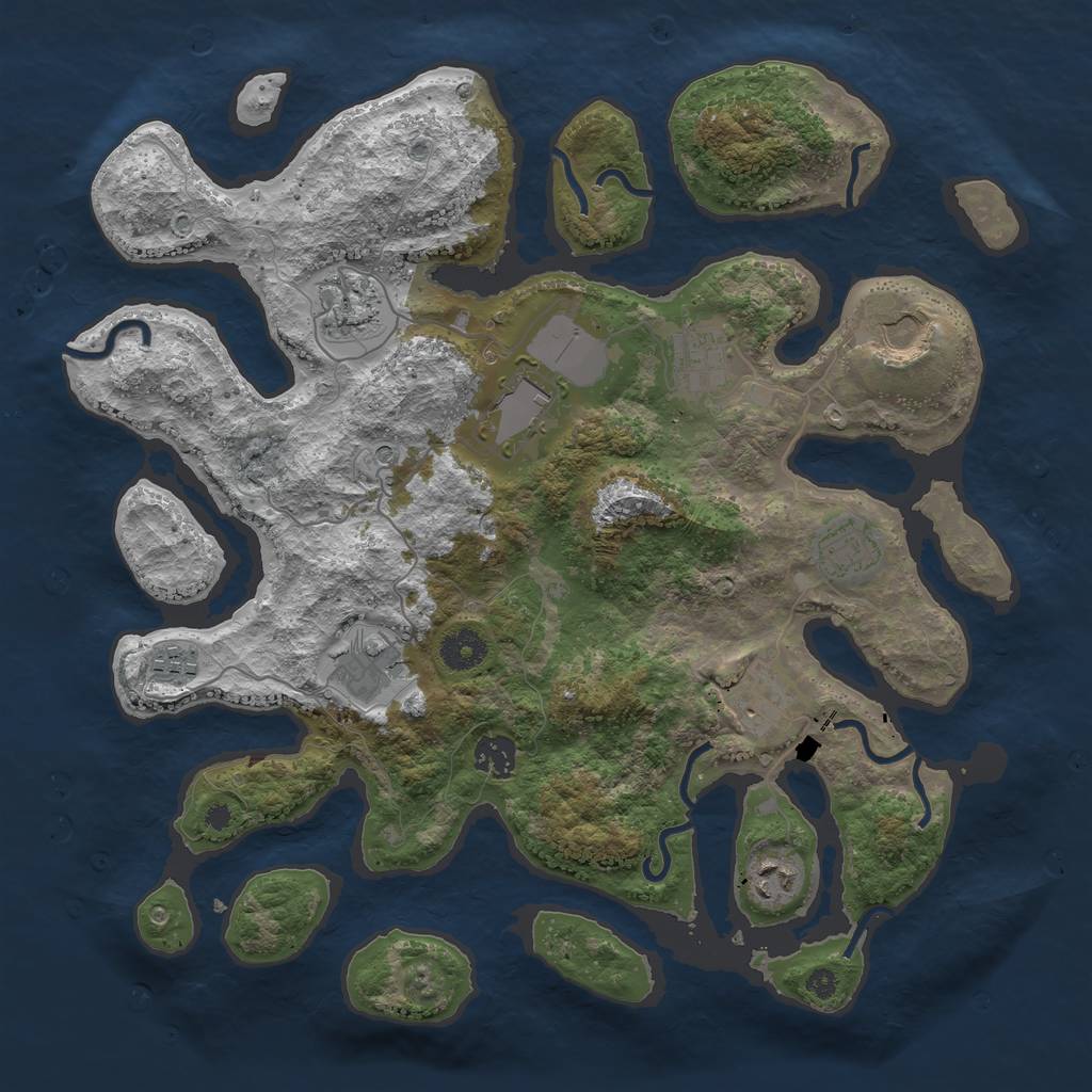 Rust Map: Procedural Map, Size: 3750, Seed: 227025937, 13 Monuments