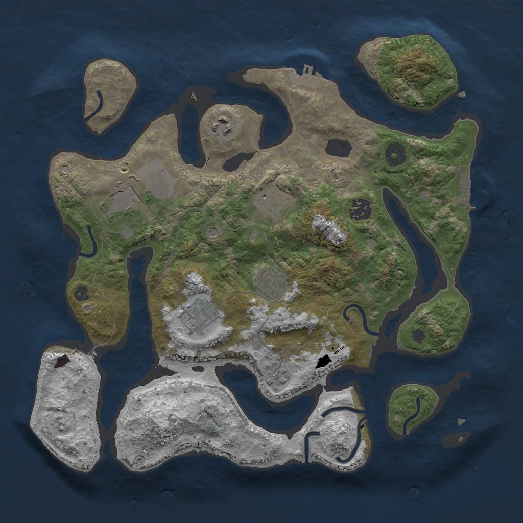 Rust Map: Procedural Map, Size: 3500, Seed: 691146, 12 Monuments