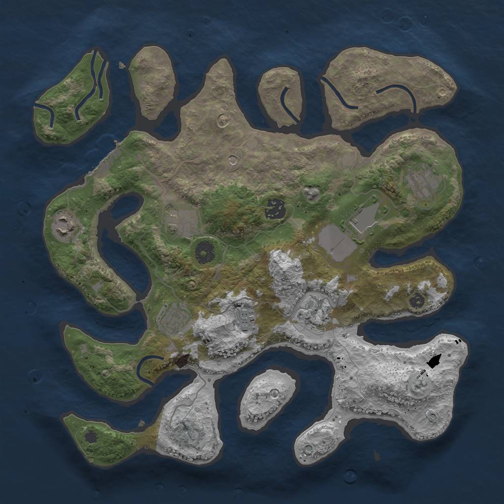 Rust Map: Procedural Map, Size: 3500, Seed: 3883, 12 Monuments