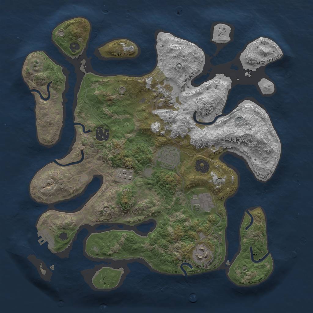 Rust Map: Procedural Map, Size: 3250, Seed: 1384061417, 9 Monuments