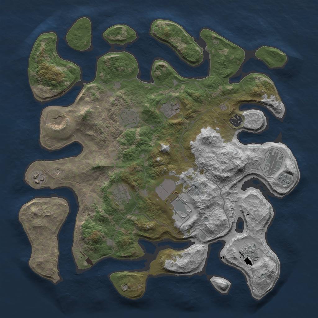 Rust Map: Barren, Size: 4000, Seed: 1705350208, 13 Monuments