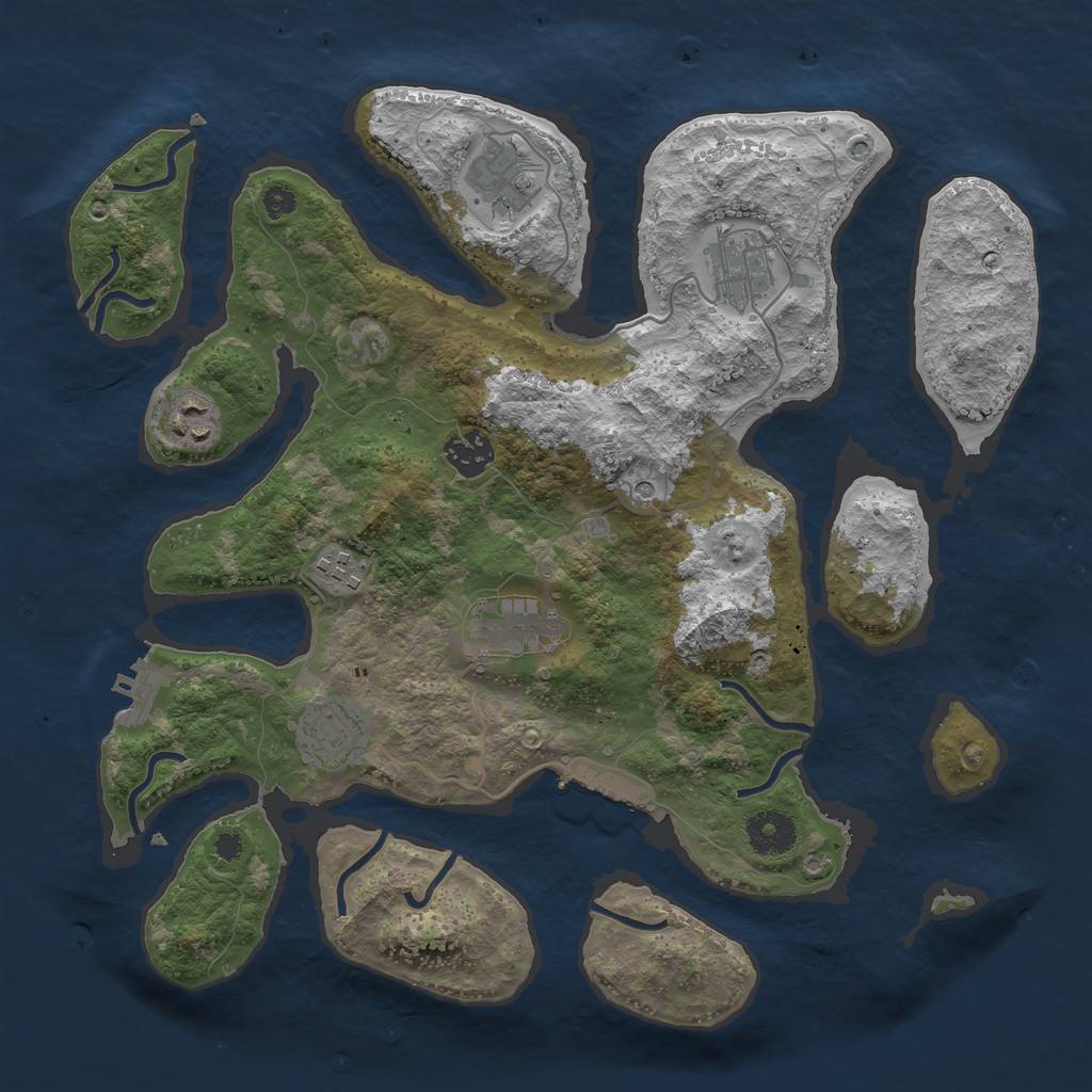 Rust Map: Procedural Map, Size: 3500, Seed: 1256243, 12 Monuments