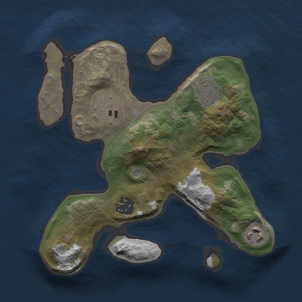 Rust Map: Barren, Size: 2500, Seed: 840909, 7 Monuments