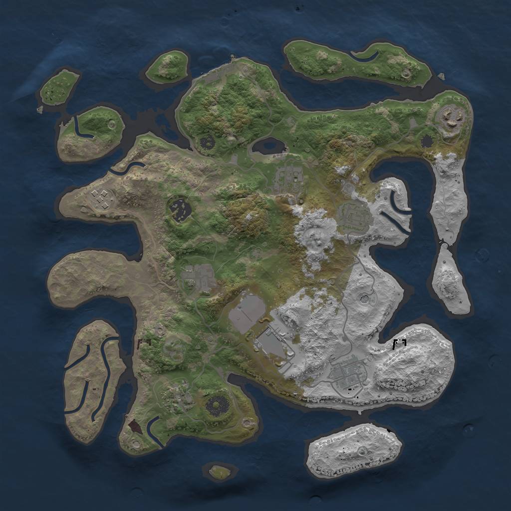 Rust Map: Procedural Map, Size: 3500, Seed: 734618967, 13 Monuments