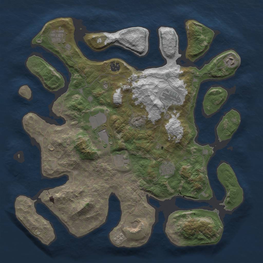 Rust Map: Barren, Size: 4000, Seed: 39249565, 12 Monuments