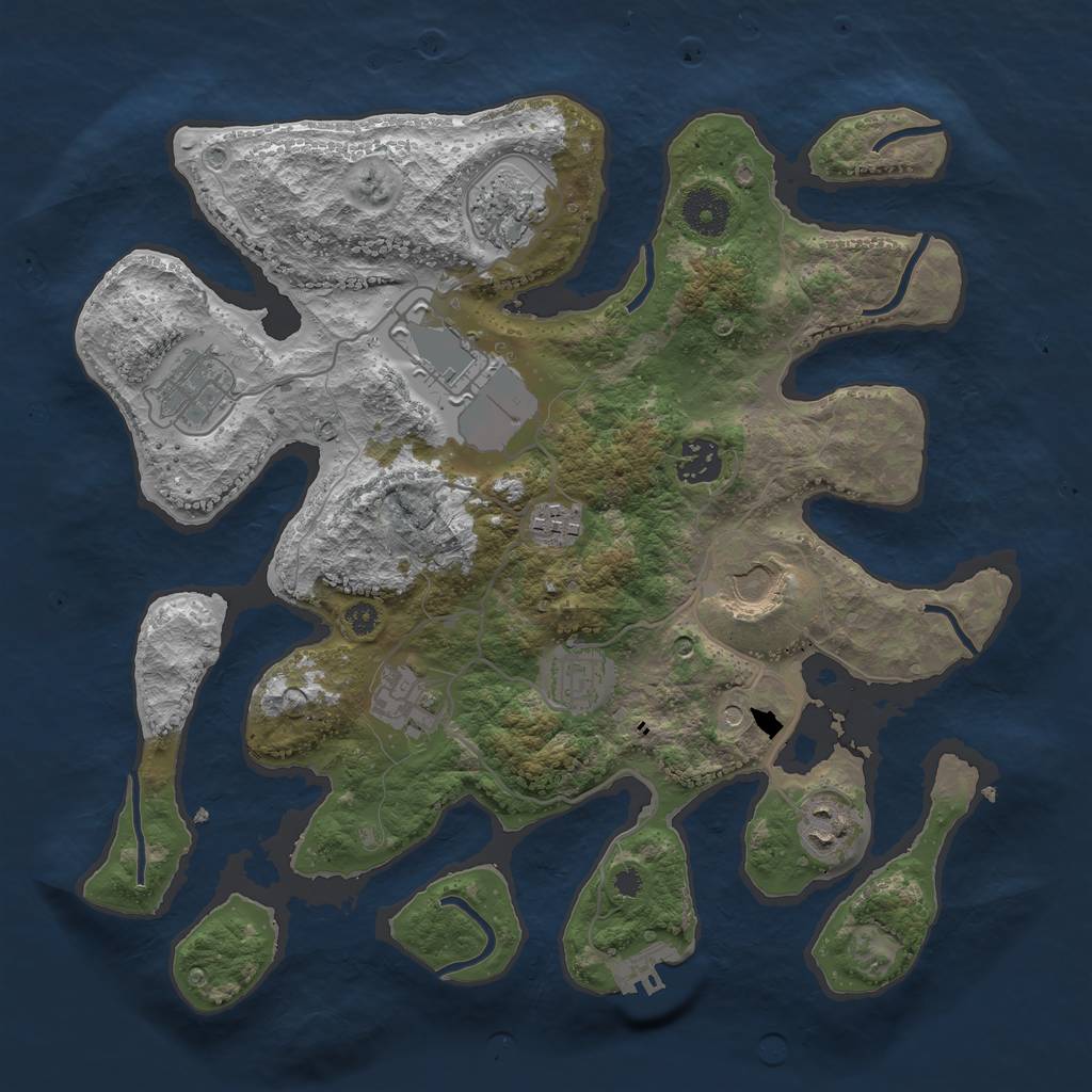 Rust Map: Procedural Map, Size: 3500, Seed: 1343837875, 13 Monuments