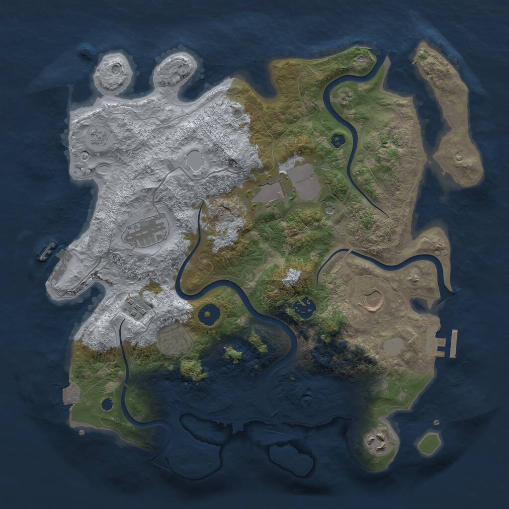 Rust Map: Procedural Map, Size: 3600, Seed: 54345747, 13 Monuments