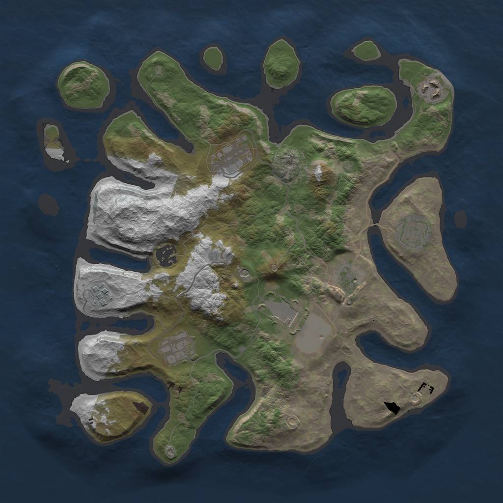 Rust Map: Barren, Size: 3500, Seed: 773123, 11 Monuments