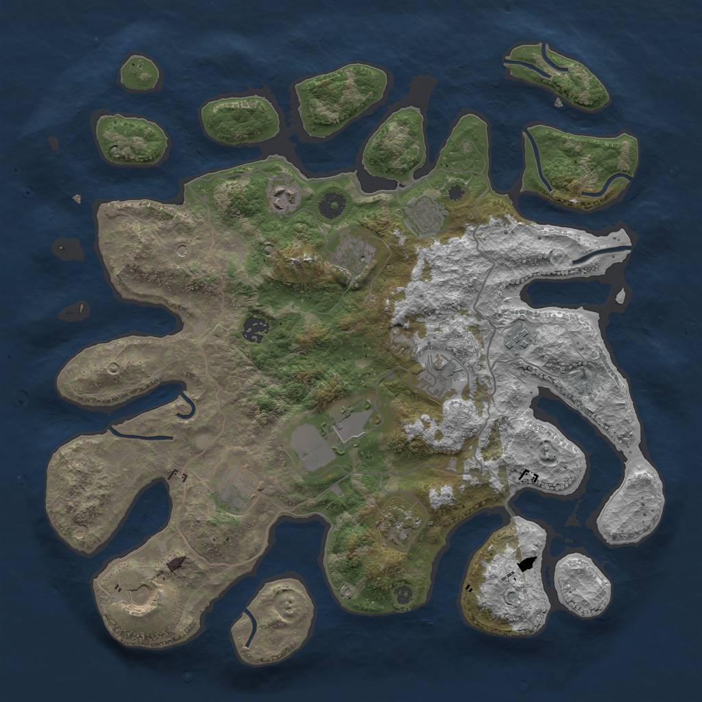 Rust Map: Procedural Map, Size: 4000, Seed: 43185, 13 Monuments