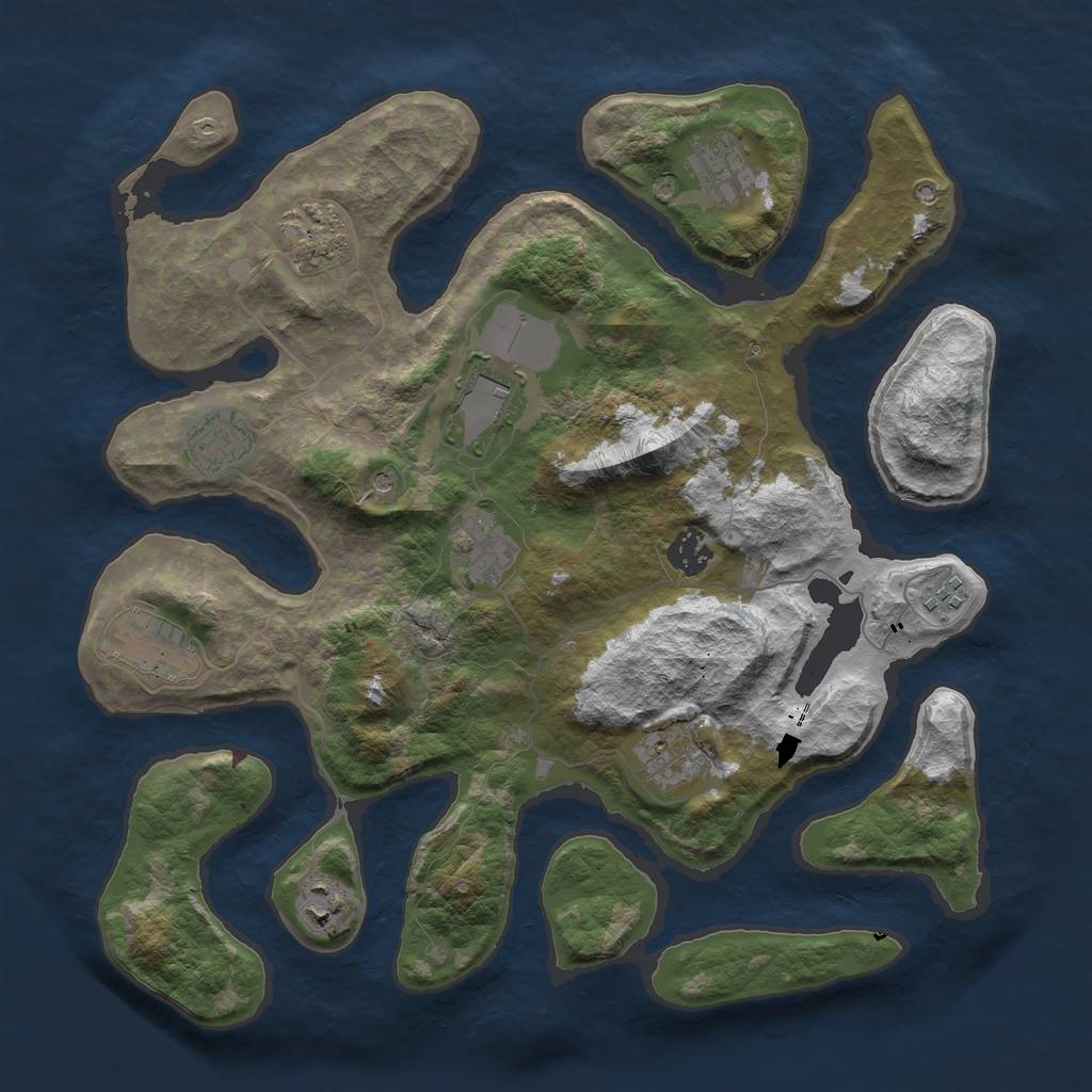 Rust Map: Barren, Size: 3700, Seed: 1983225990, 13 Monuments