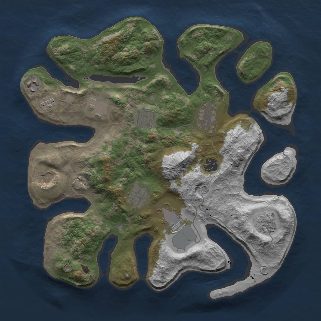 Rust Map: Barren, Size: 3500, Seed: 71610244, 13 Monuments