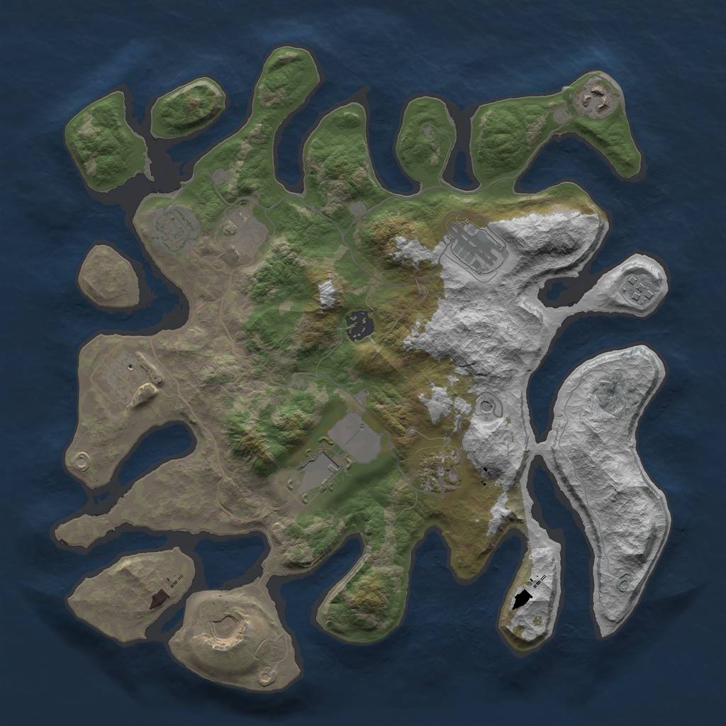 Rust Map: Barren, Size: 3700, Seed: 1102948855, 13 Monuments