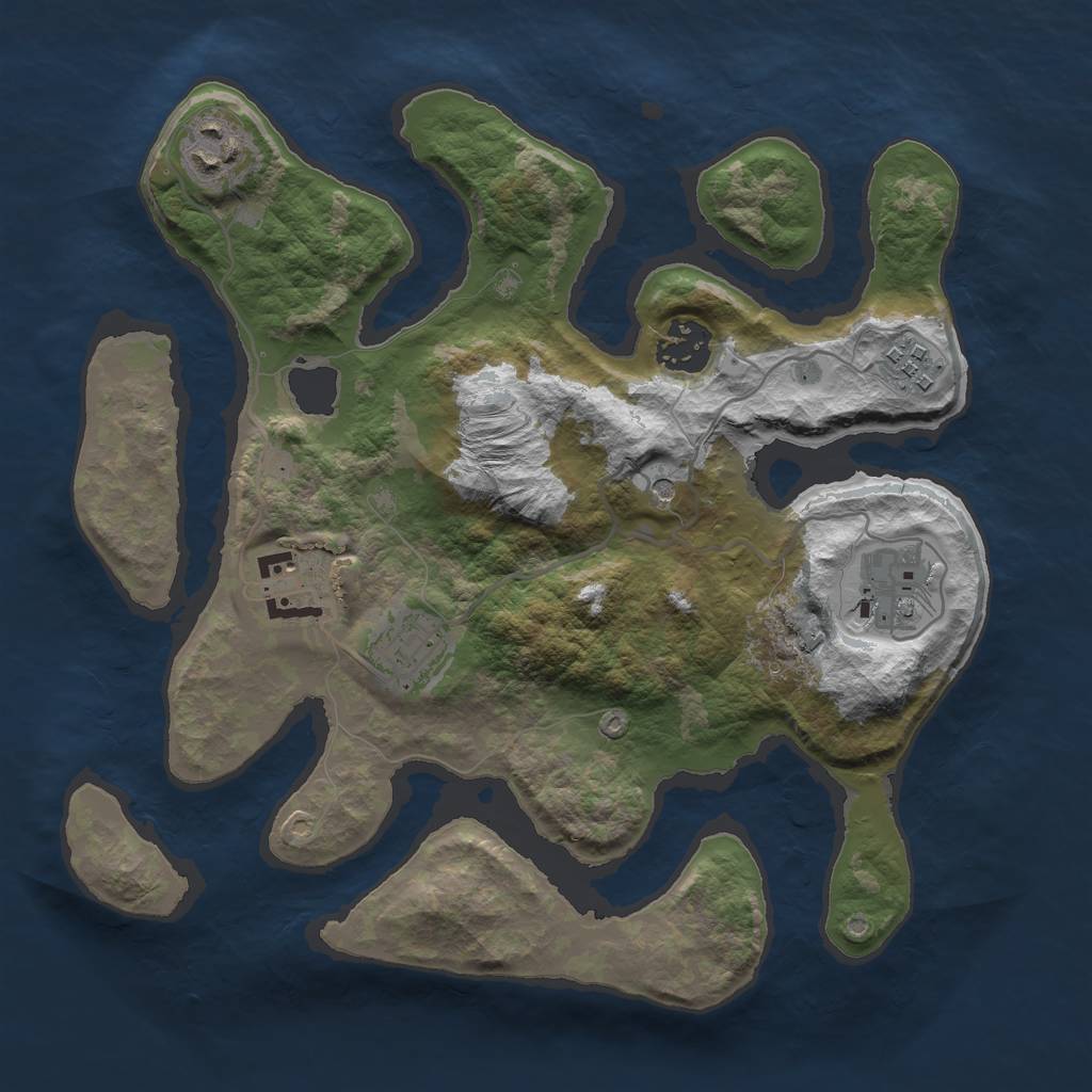 Rust Map: Barren, Size: 3000, Seed: 895462, 9 Monuments