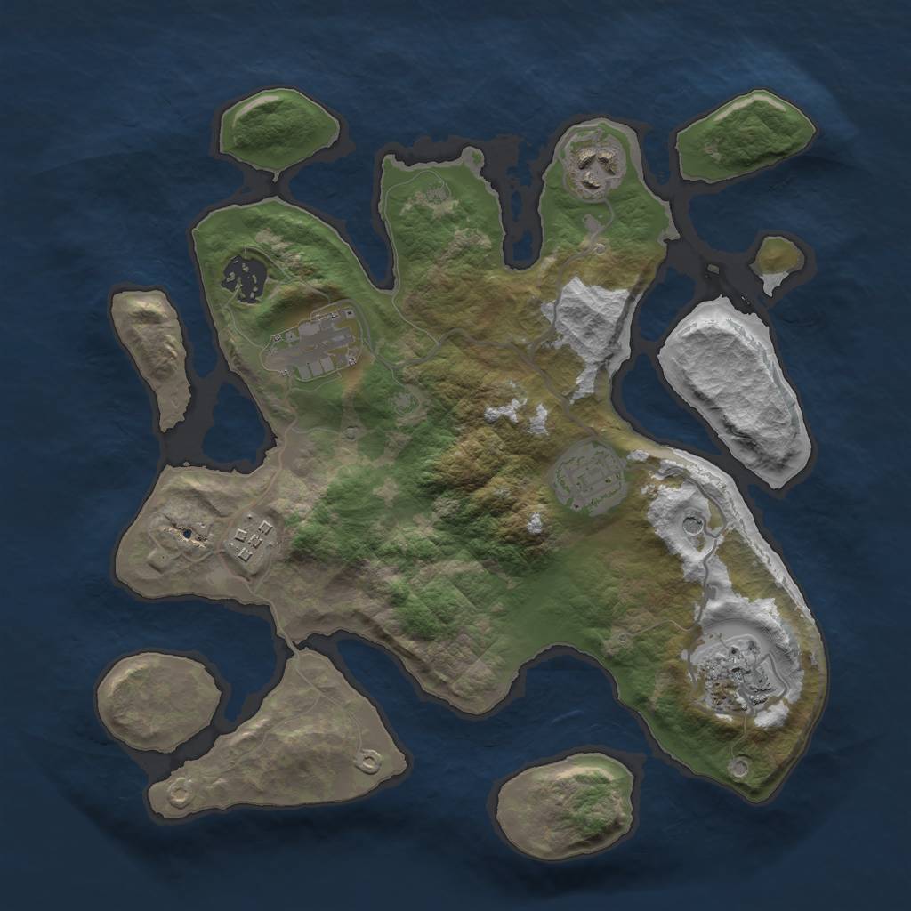 Rust Map: Barren, Size: 3000, Seed: 420809, 9 Monuments