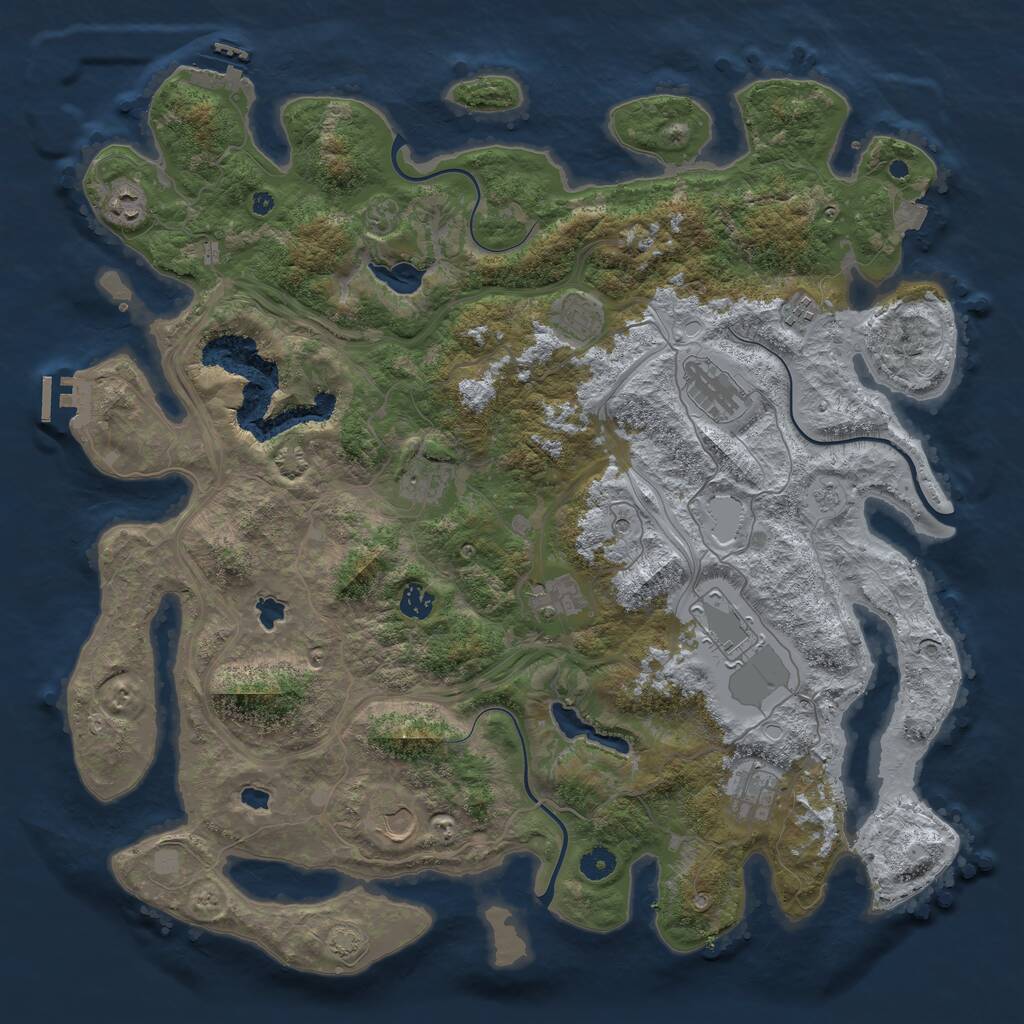 Rust Map: Procedural Map, Size: 4500, Seed: 543532, 16 Monuments
