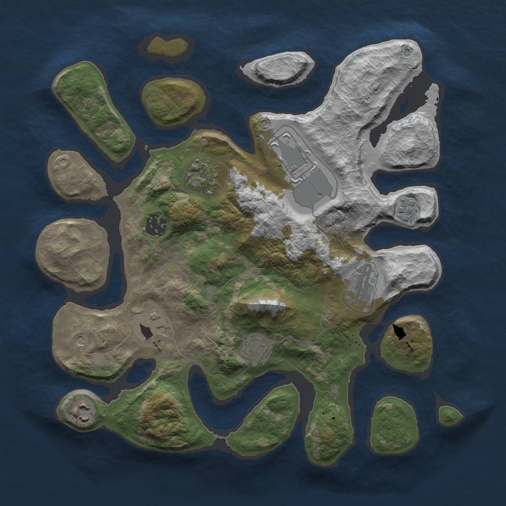 Rust Map: Barren, Size: 3500, Seed: 1000207, 11 Monuments