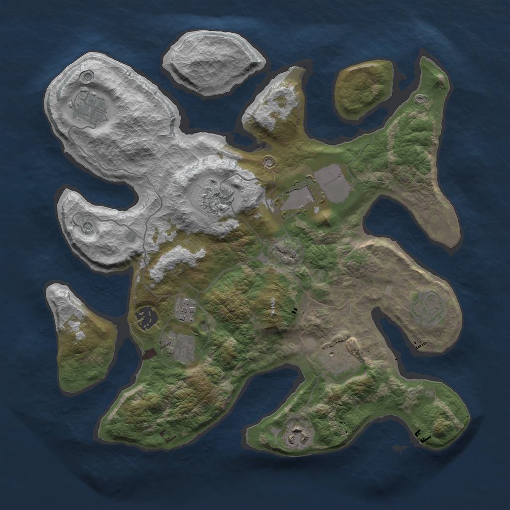 Rust Map: Barren, Size: 3500, Seed: 682765551, 12 Monuments