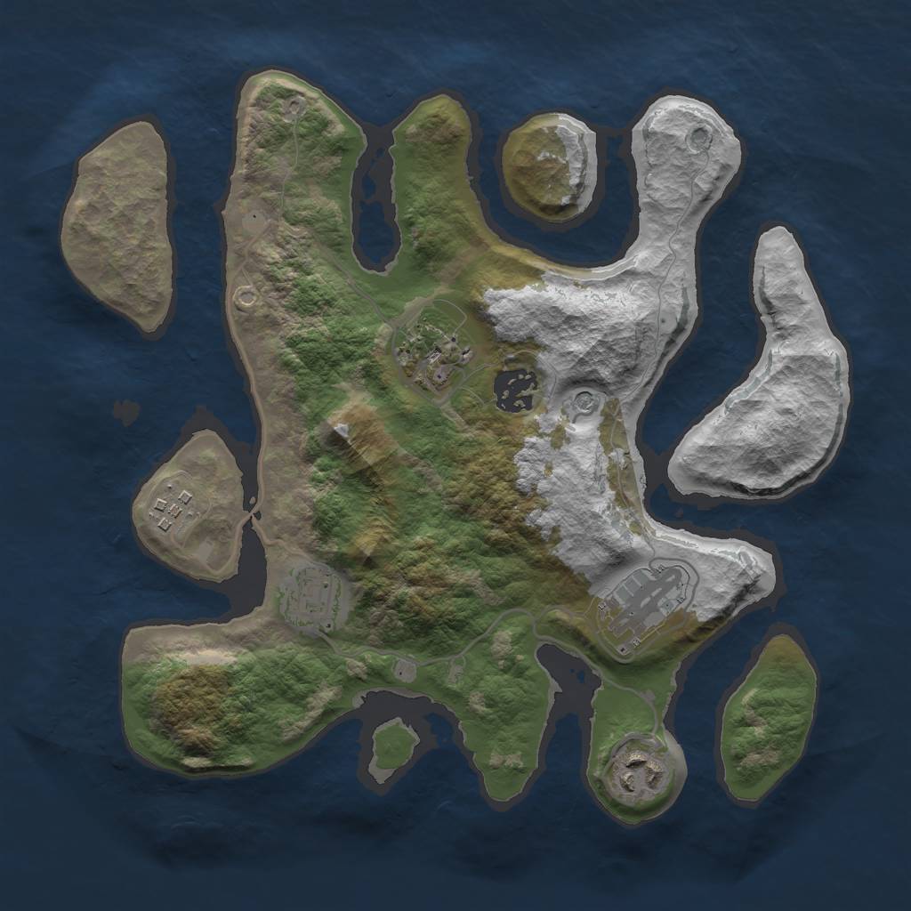 Rust Map: Barren, Size: 3000, Seed: 629166, 9 Monuments