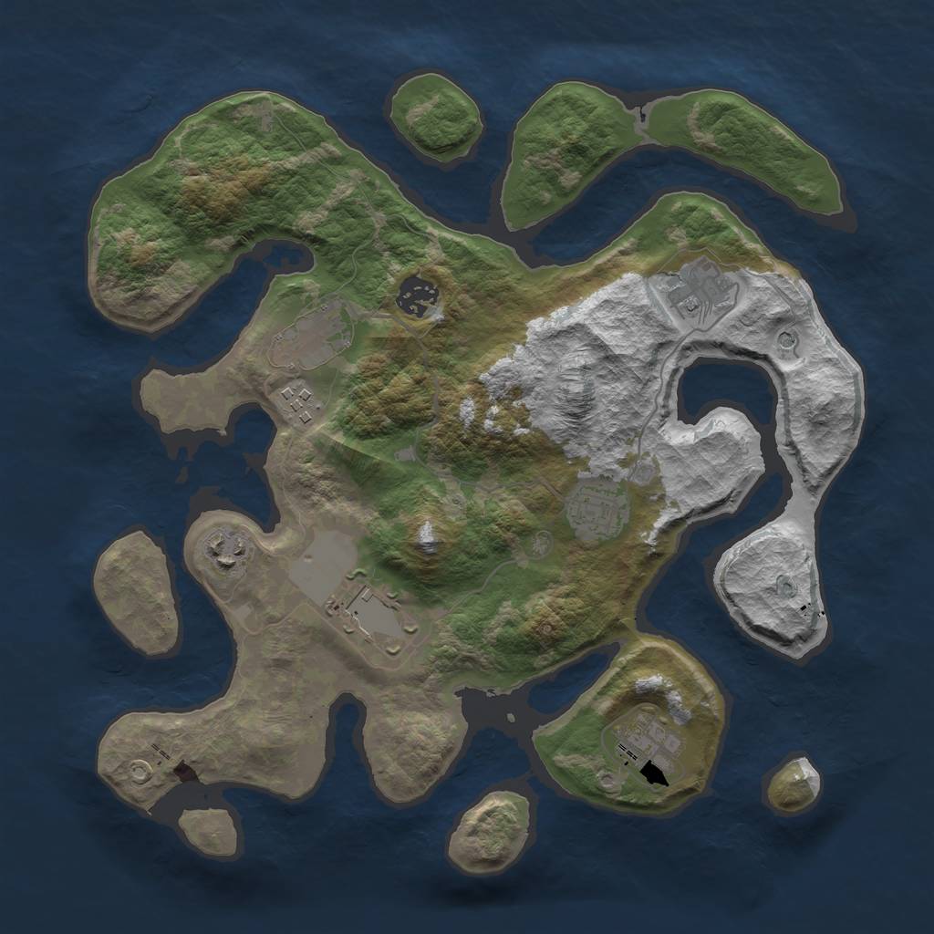 Rust Map: Barren, Size: 3500, Seed: 69696969, 11 Monuments