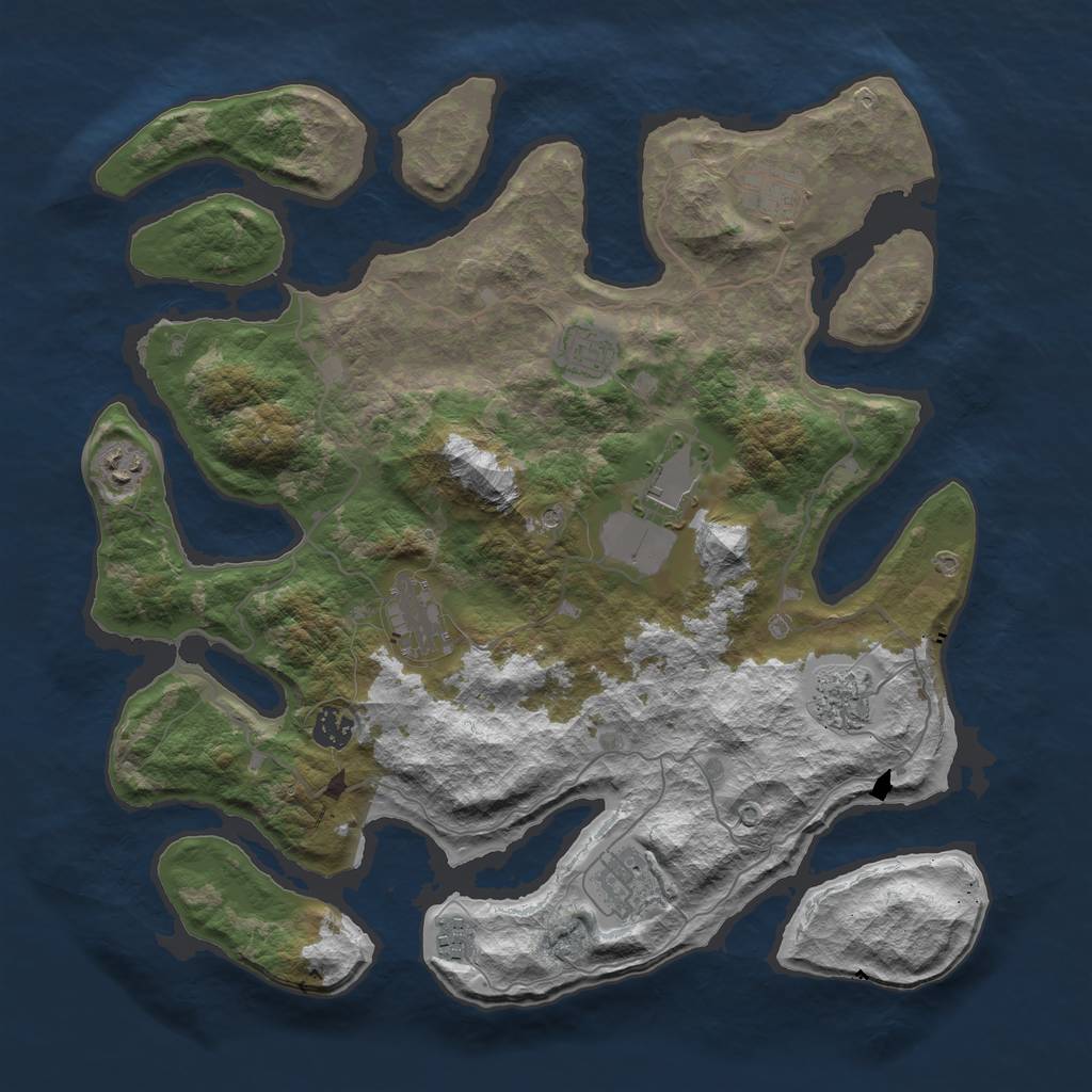 Rust Map: Barren, Size: 4000, Seed: 54, 12 Monuments