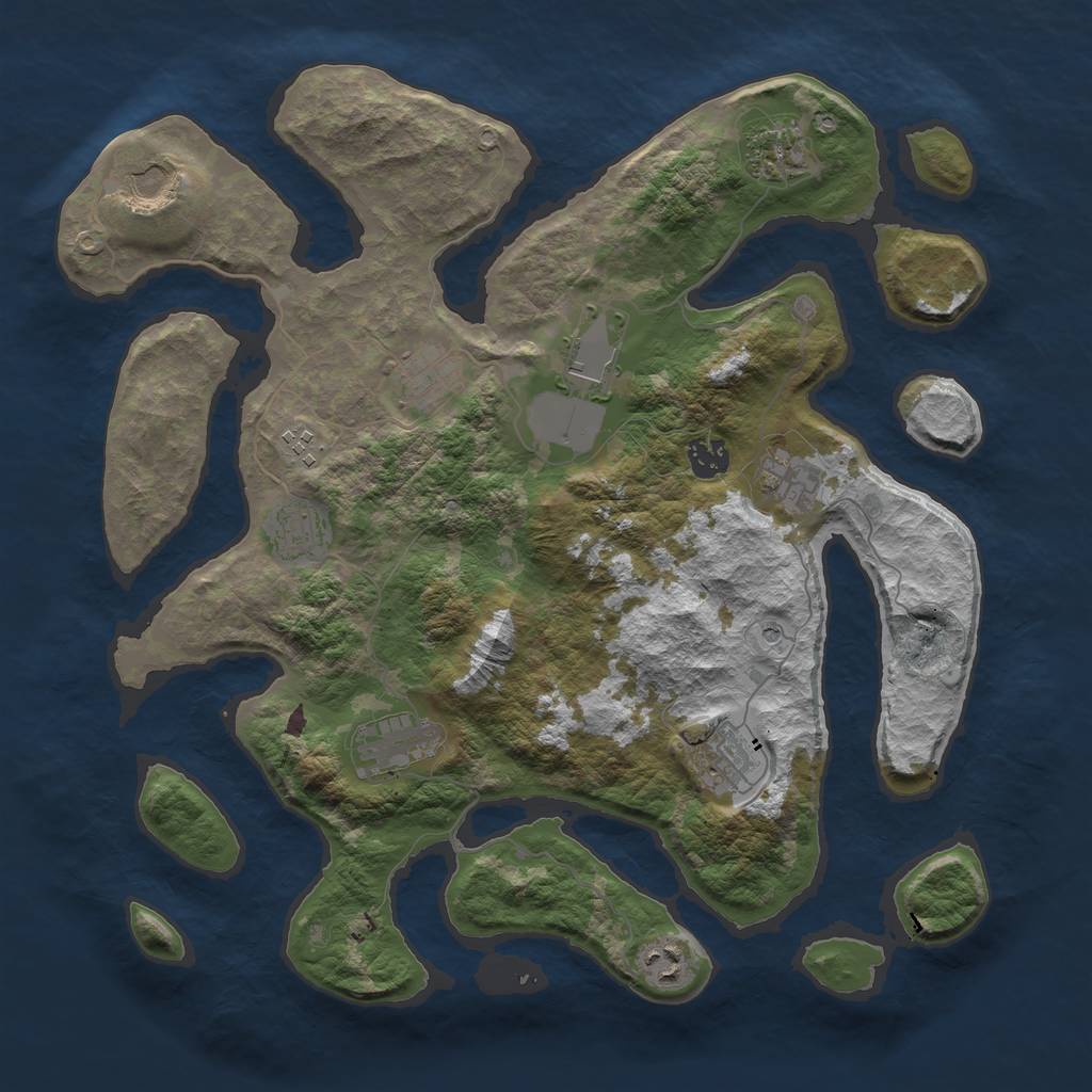 Rust Map: Barren, Size: 3900, Seed: 59, 14 Monuments