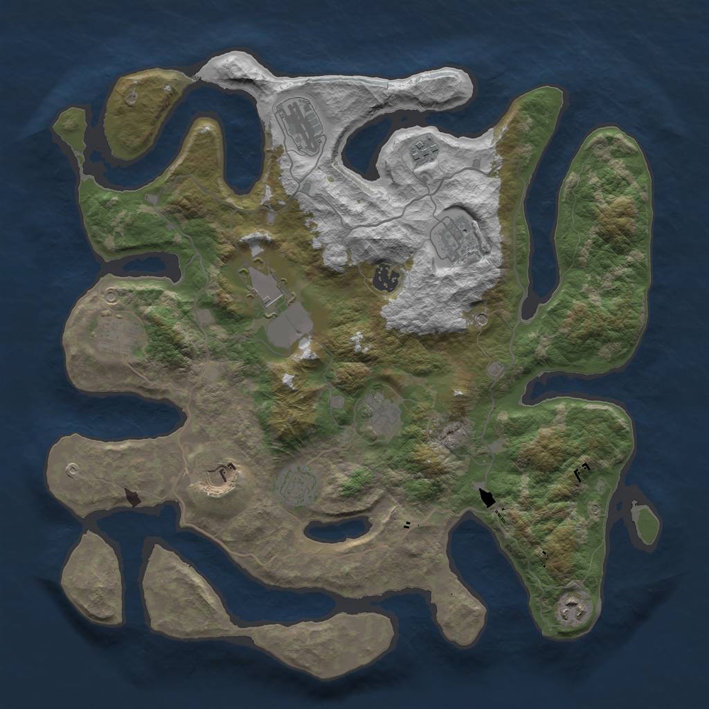 Rust Map: Barren, Size: 4000, Seed: 2137244081, 13 Monuments