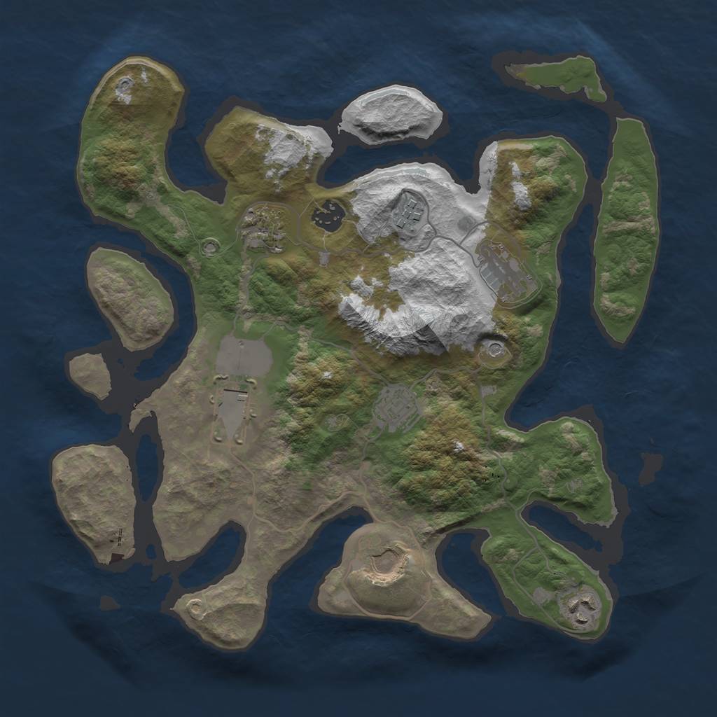 Rust Map: Barren, Size: 3500, Seed: 1343649881, 11 Monuments