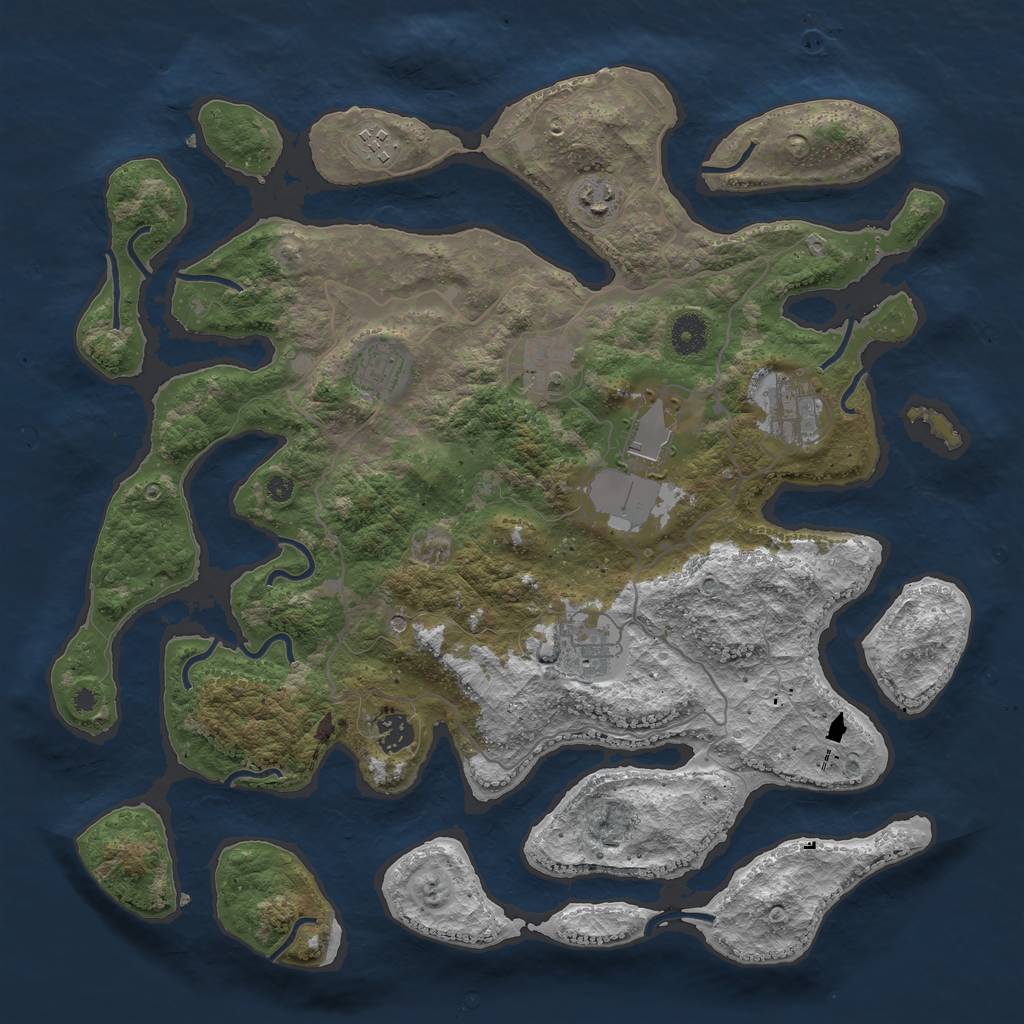 Rust Map: Procedural Map, Size: 4000, Seed: 1047206664, 11 Monuments