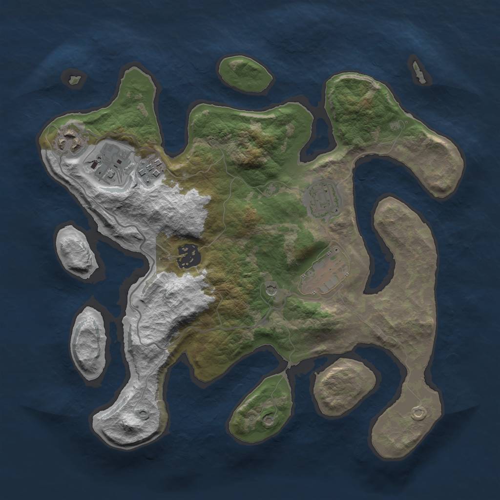 Rust Map: Barren, Size: 3000, Seed: 2127361224, 9 Monuments