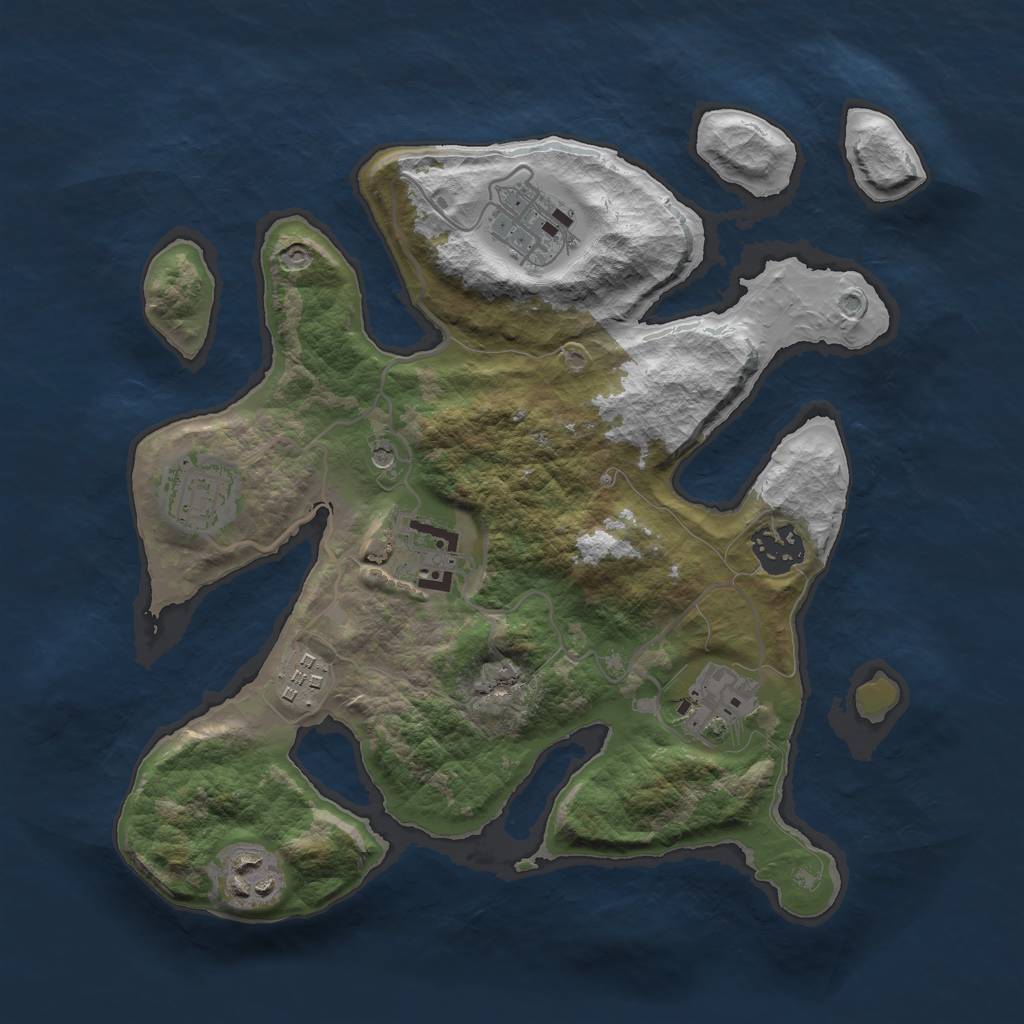 Rust Map: Barren, Size: 3000, Seed: 1268614355, 10 Monuments